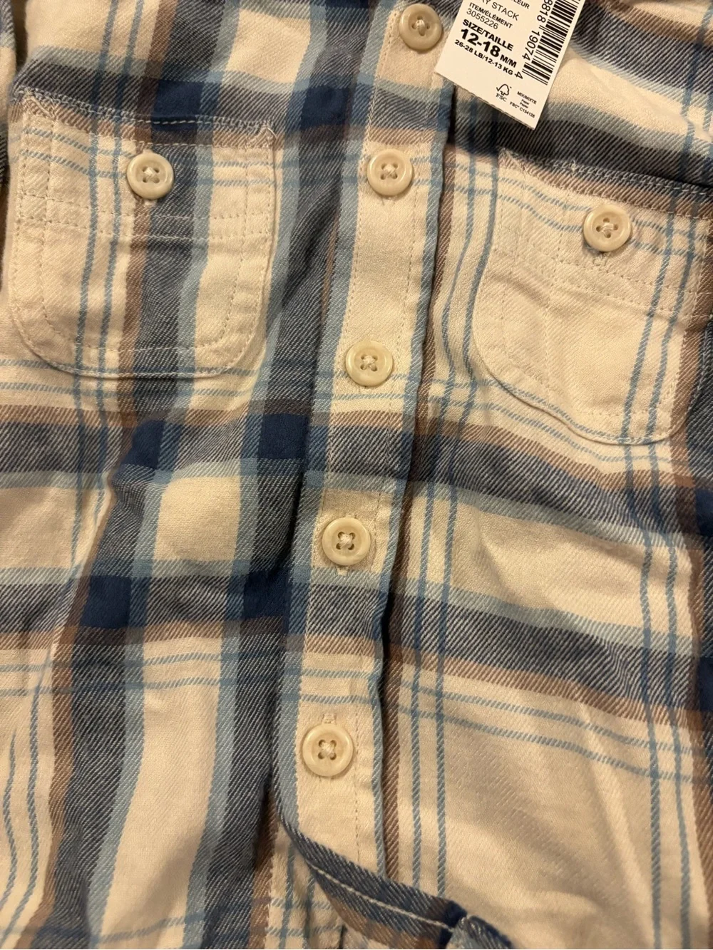 Toddler Plaid Hooded Button-Up Shirt Jacket - Cream & Blue NWT